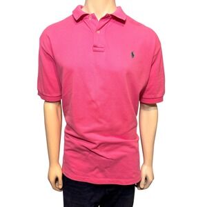 Polo Ralph Lauren Mens XL Hot Pink Short Sleeve Pique Polo Shirt Green Pony Logo